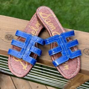 Sam Edelman size 7.5 Berit Cobalt Royal Blue Croc Flat Slide Sandals